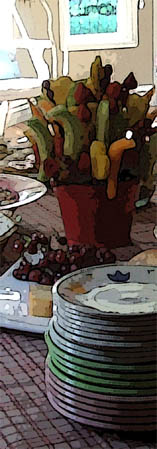 Table Centre Piece carved fruit at Terras bridal shower